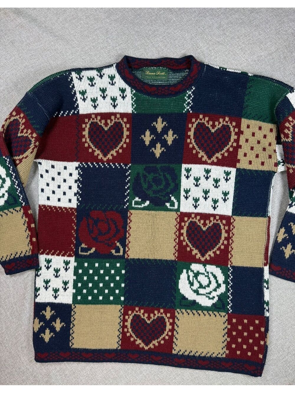 Vintage Dana Scott Fall Collection Patchwork Knit Sweater